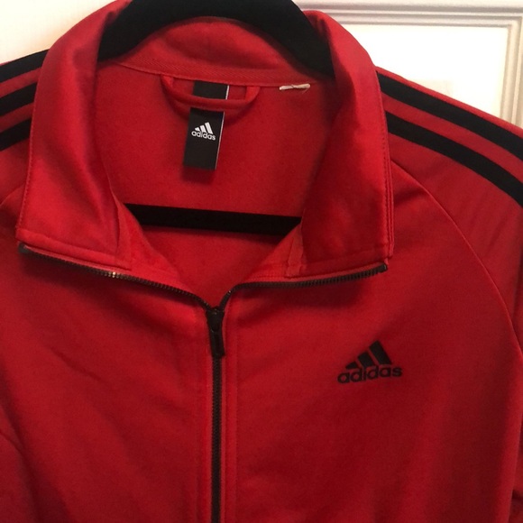 Mens Red Adidas Zip Up Windbreaker Sweater (Size M) - Picture 2 of 4